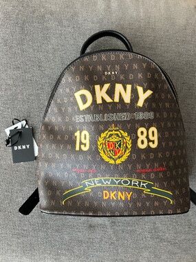 DKNY Signature Print Backpack 1989 Graphic Dkny | Bags | Dkny Scarf Print Signature Backpack Brown 989  main image 4